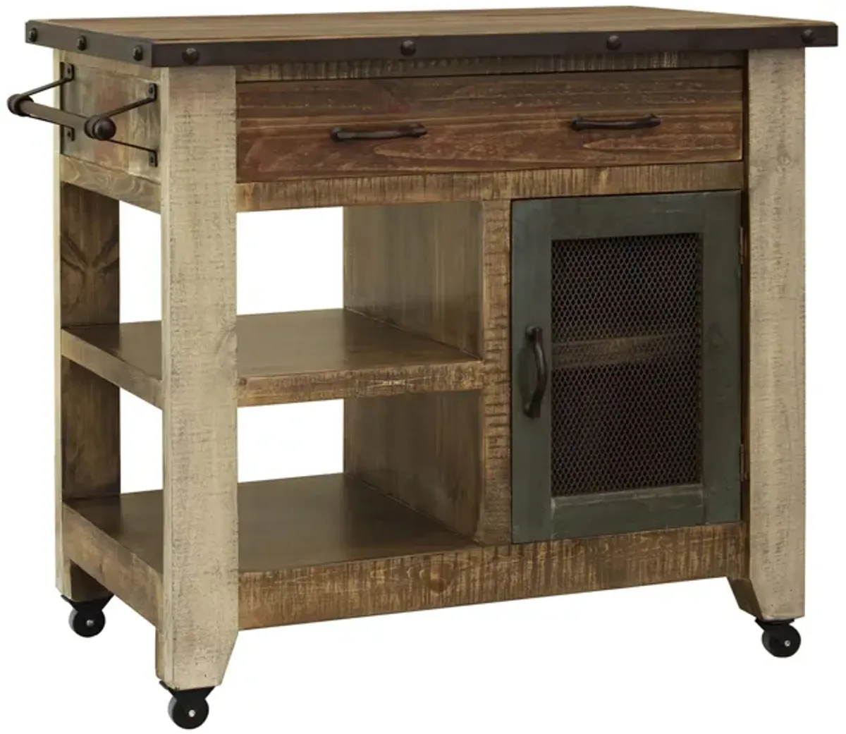 Antique Petite Kitchen Island in Brown by International Furniture Direct