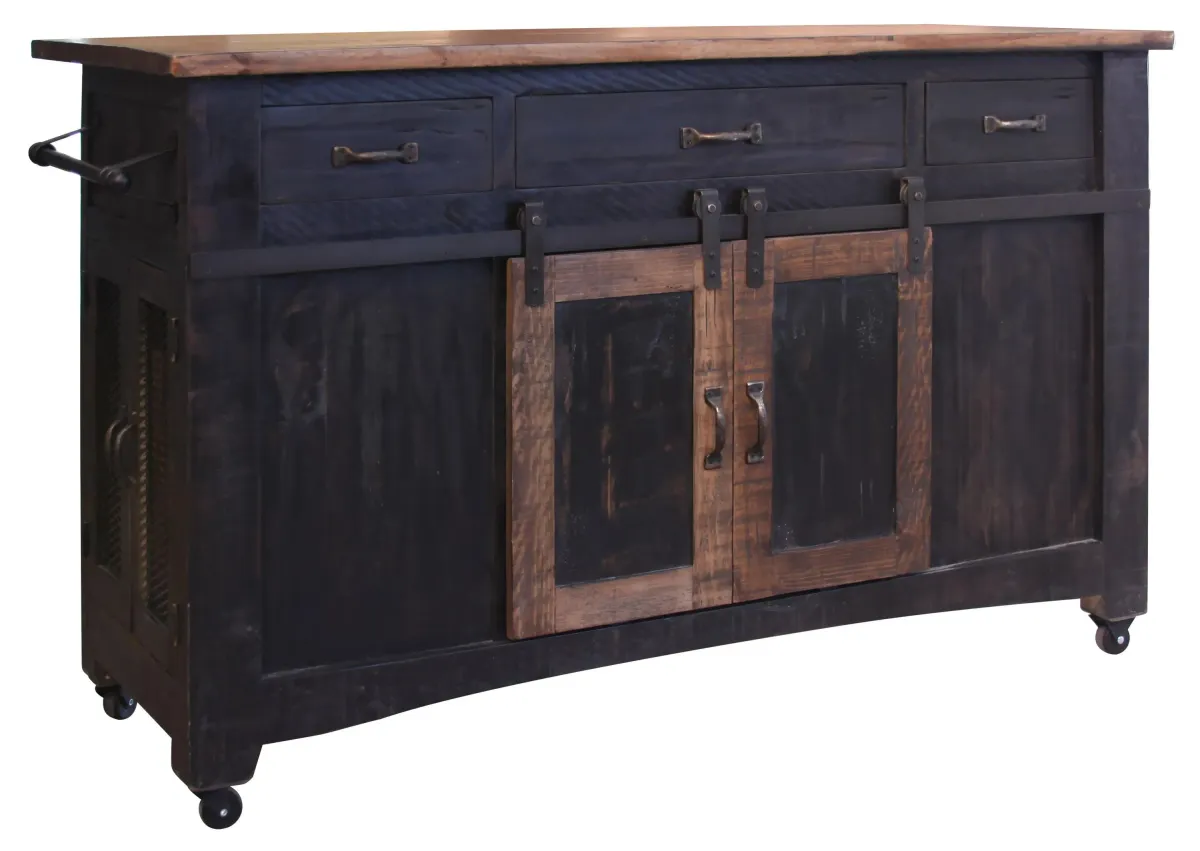 Pueblo Kitchen Island in Distressed Black by International Furniture Direct