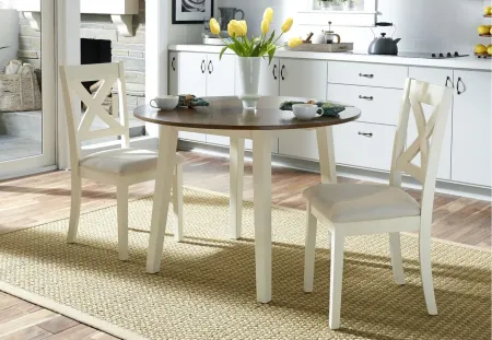 Thornton 3-Pc Drop Leaf Dining Set in Cream Finish with Brown Top by Liberty Furniture