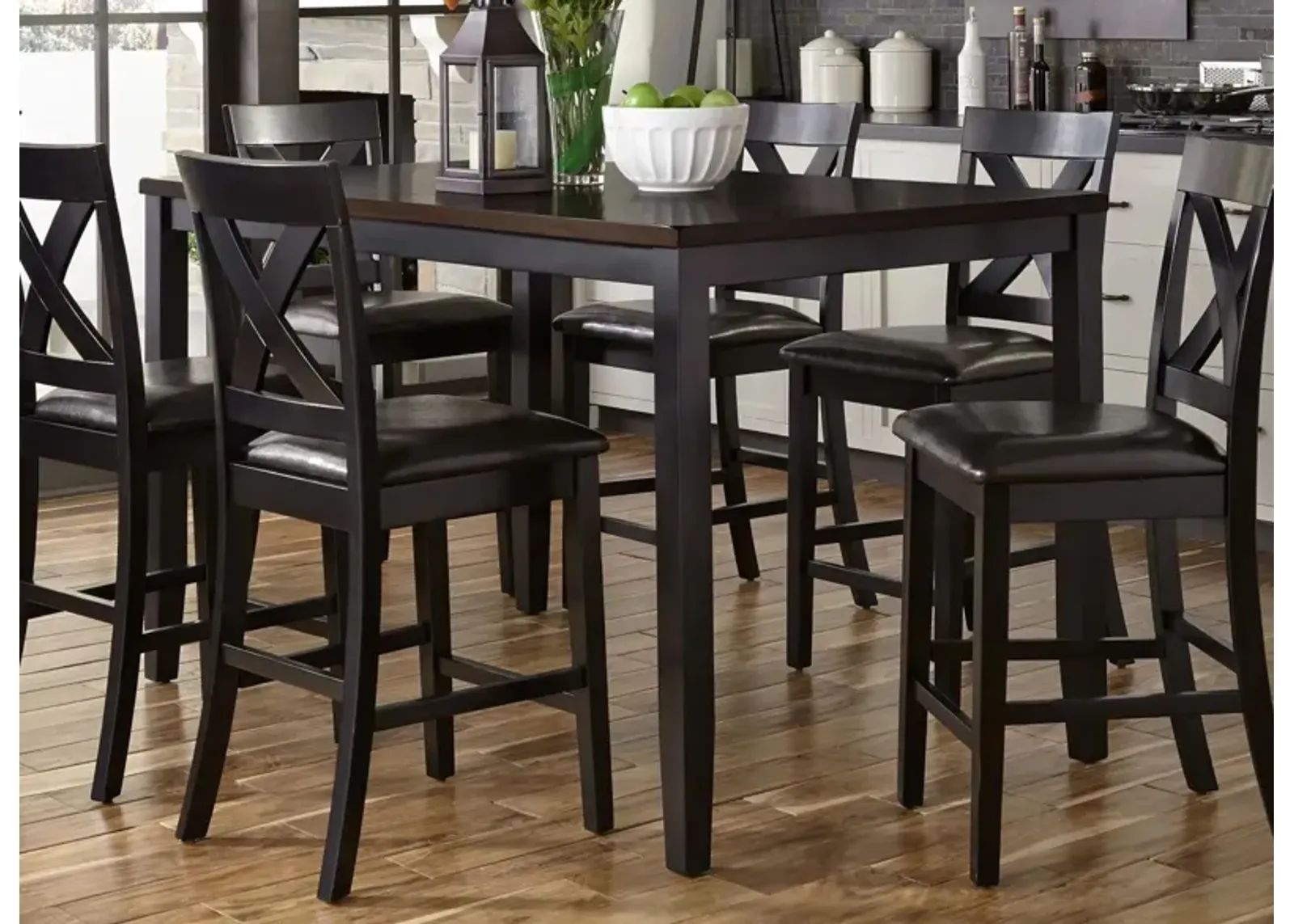 Thornton 7-Pc Gathering Dining Set in Black Finish with Brown Top by Liberty Furniture