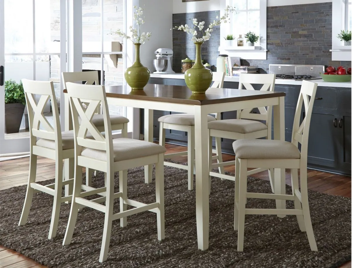 Thornton 7-Pc Gathering Dining Set in Cream Finish with Brown Top by Liberty Furniture