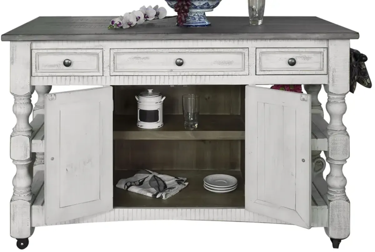 Stone Kitchen Island in White by International Furniture Direct