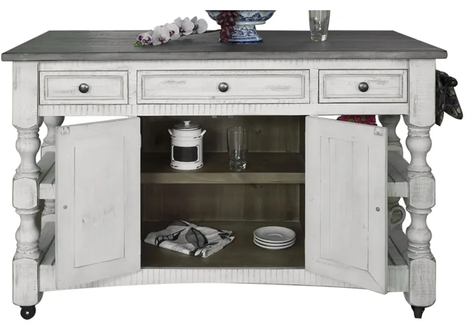 Stone Kitchen Island in White by International Furniture Direct