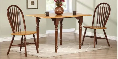 Oak Selections Drop Leaf Dining Table in Medium walnut with light oak finish top by Sunset Trading