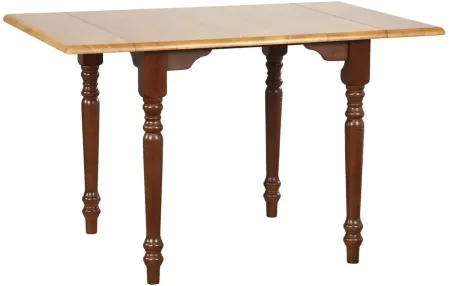 Oak Selections Drop Leaf Dining Table in Medium walnut with light oak finish top by Sunset Trading