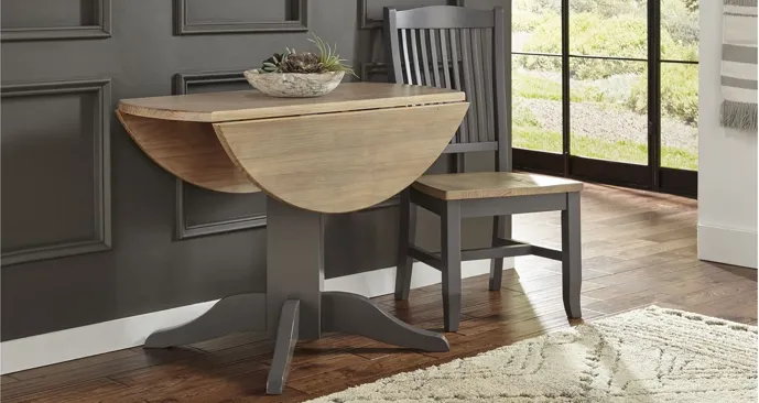 Port Townsend Round Double Drop Leaf Dining Table in Gull Gray-Seaside Pine by A-America