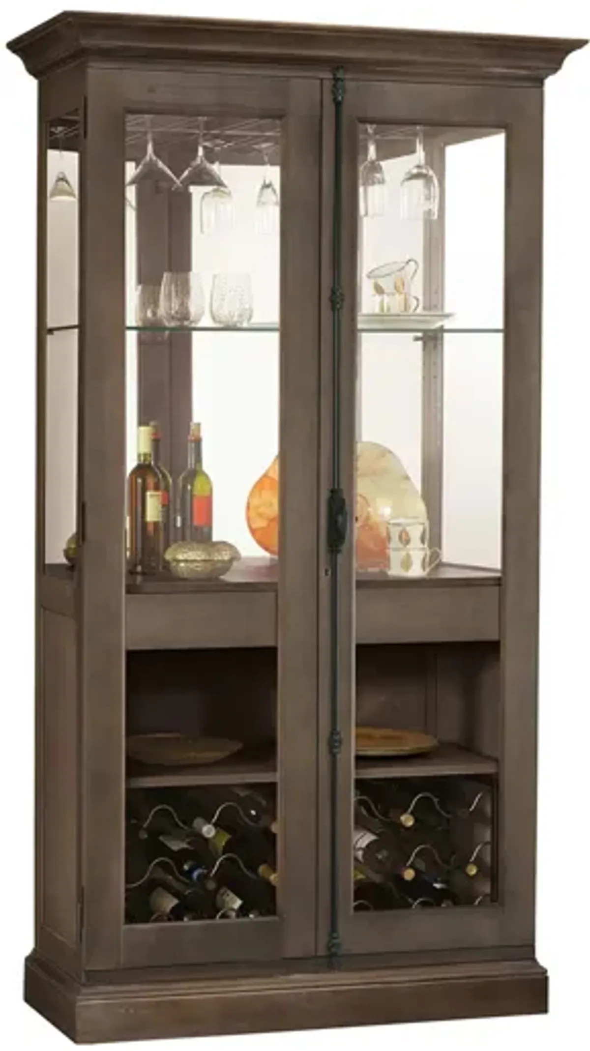 Socialize Wine Cabinet in Aged Auburn by Howard Miller Clock