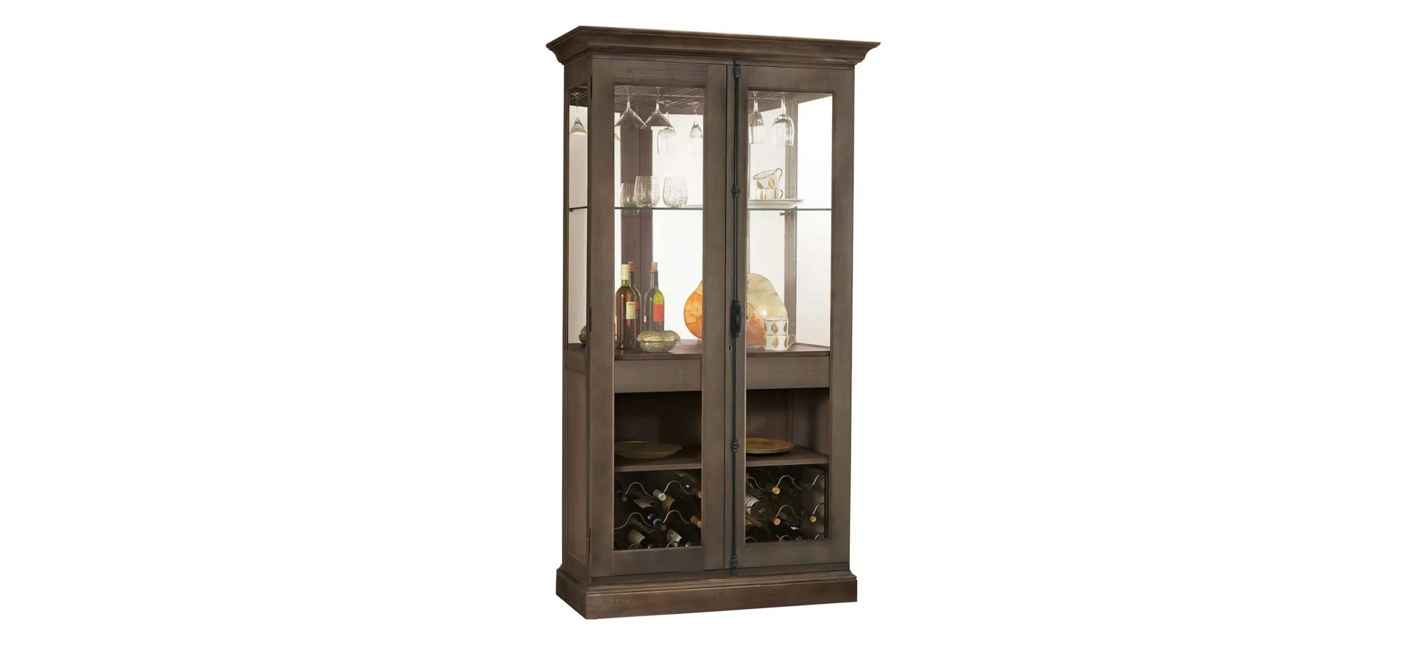 Socialize Wine Cabinet in Aged Auburn by Howard Miller Clock