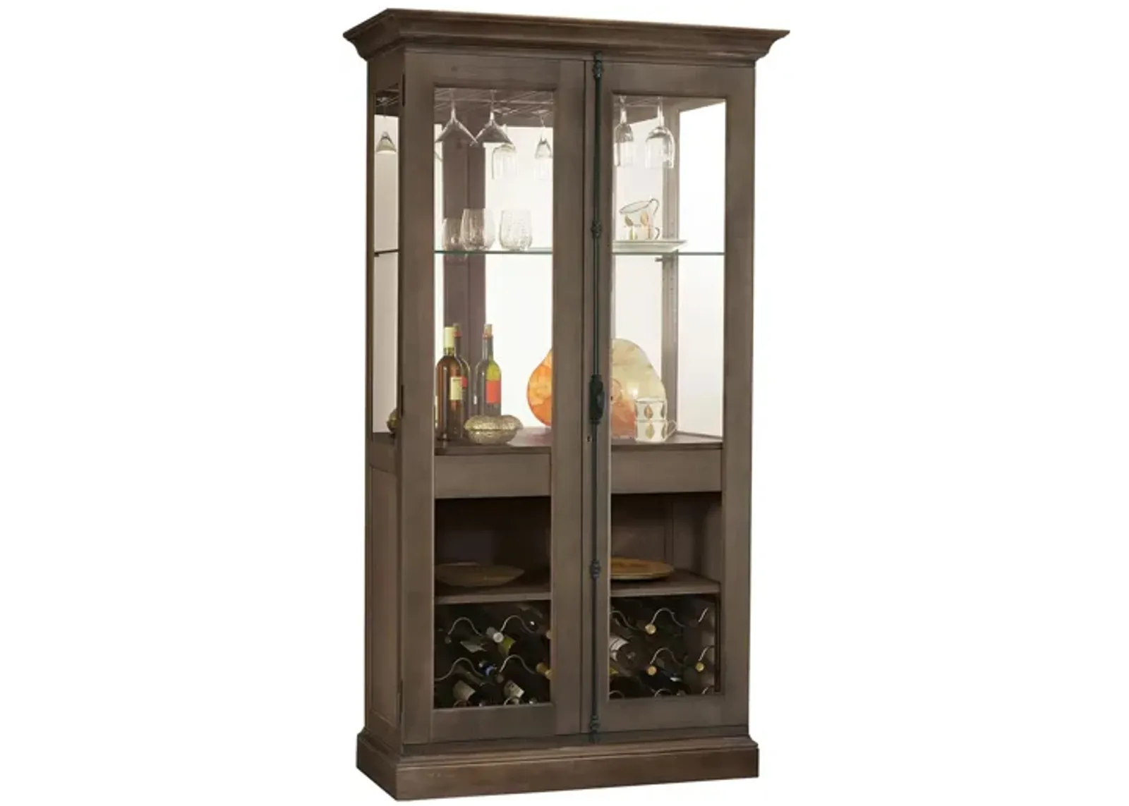 Socialize Wine Cabinet in Aged Auburn by Howard Miller Clock