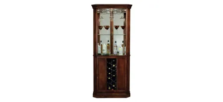 Piedmont Corner Wine Cabinet in Rustic Cherry by Howard Miller Clock