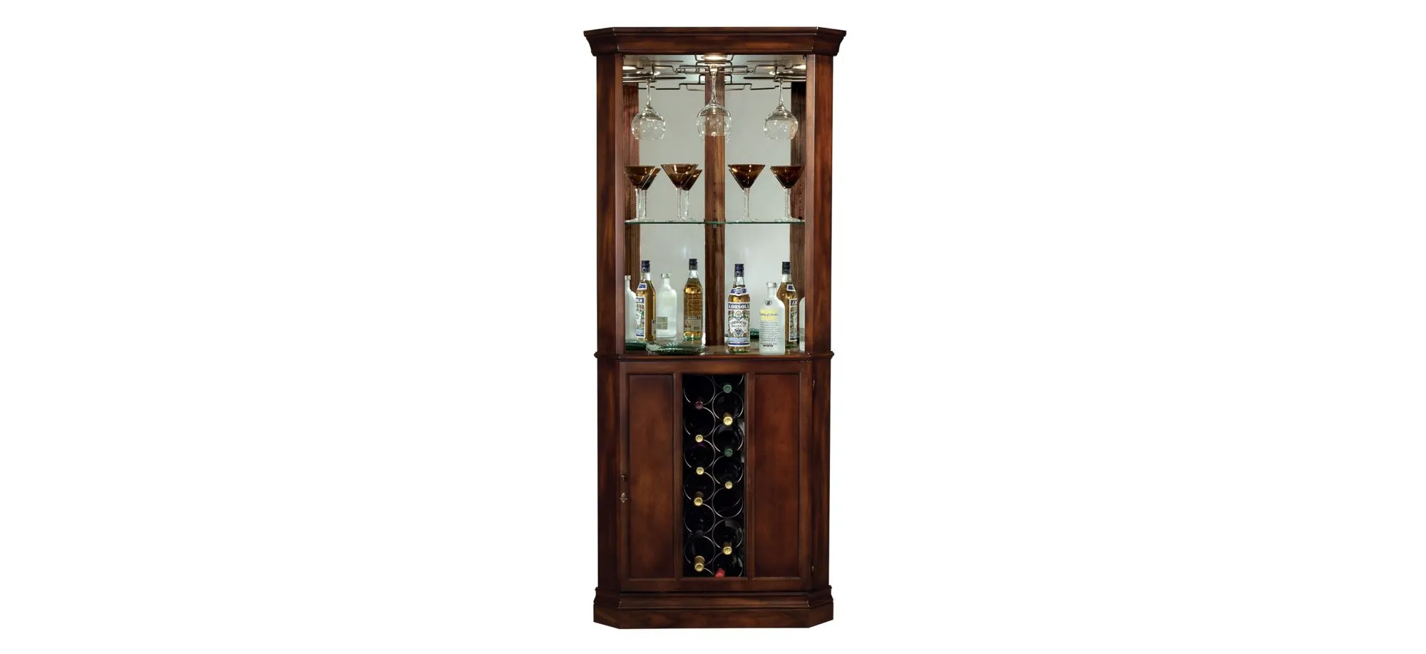 Piedmont Corner Wine Cabinet in Rustic Cherry by Howard Miller Clock