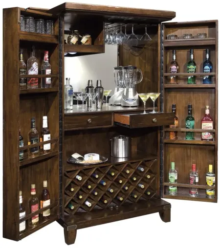 Rogue Valley Wine Cabinet in Rustic Hardwood by Howard Miller Clock