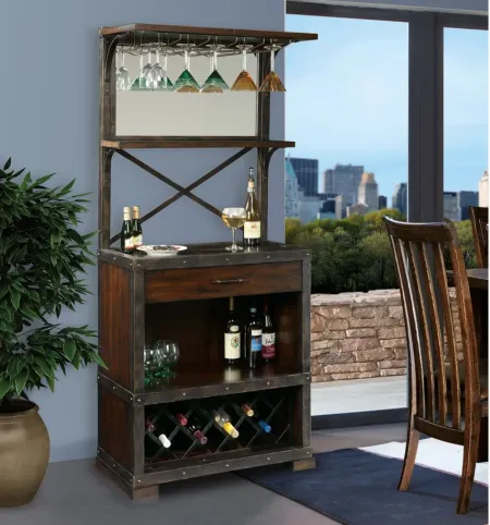 Red Mountain Wine Cabinet in Rustic Hardwood by Howard Miller Clock