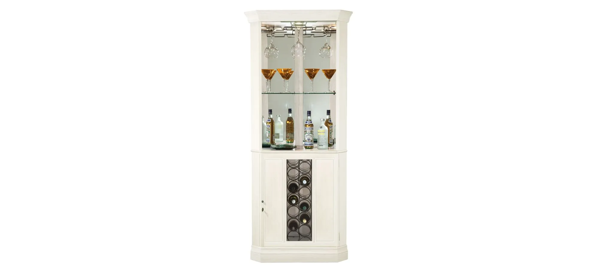 Piedmont Corner Wine Cabinet in Aged Linen by Howard Miller Clock