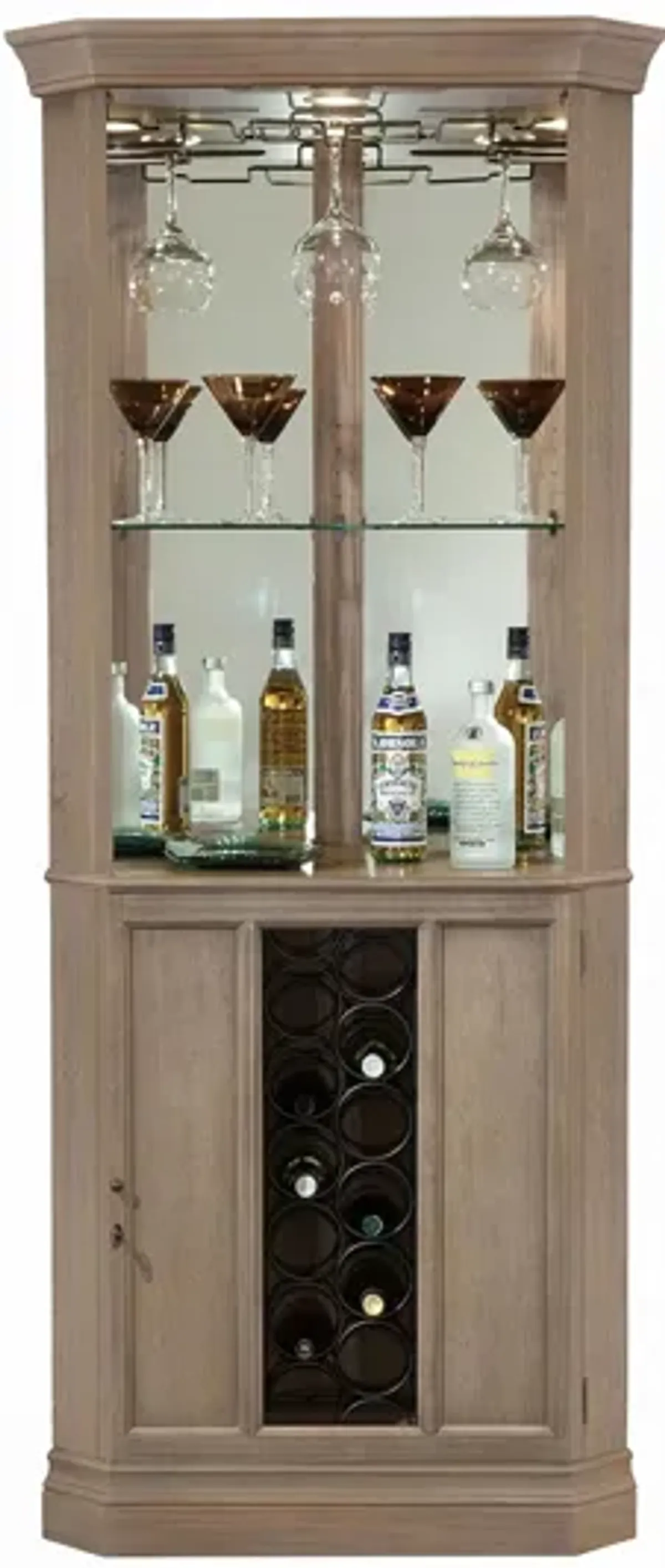 Piedmont Corner Wine Cabinet in Aged Grey by Howard Miller Clock