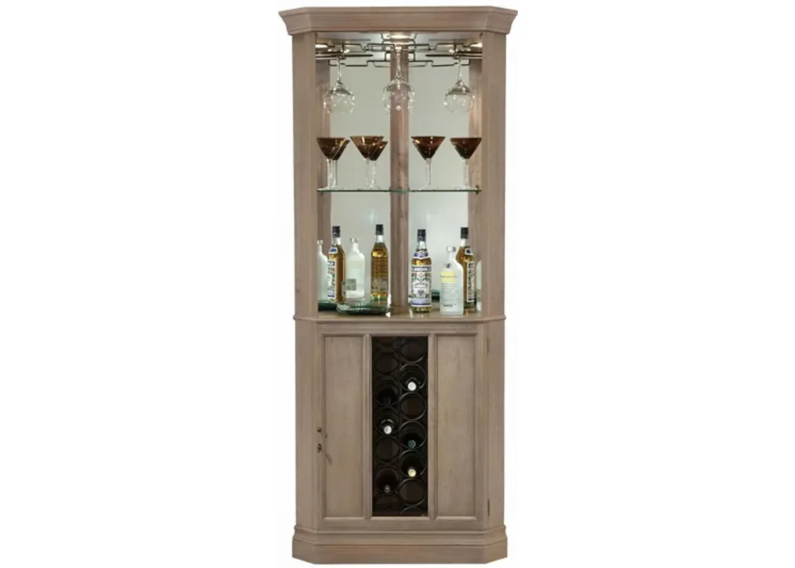 Piedmont Corner Wine Cabinet in Aged Grey by Howard Miller Clock