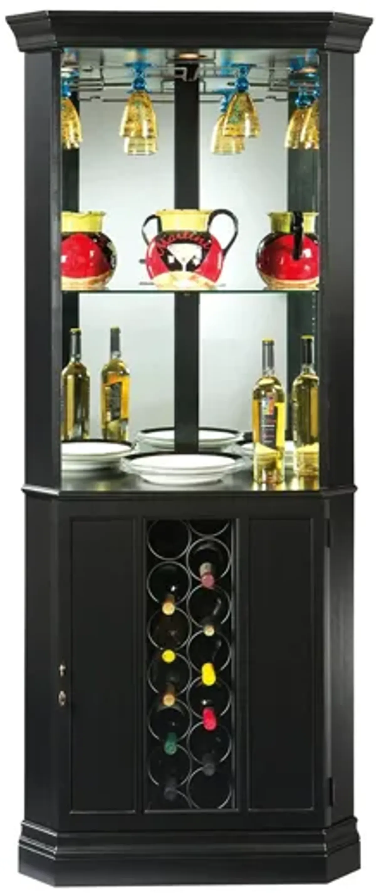 Piedmont Corner Wine Cabinet in Black Satin by Howard Miller Clock