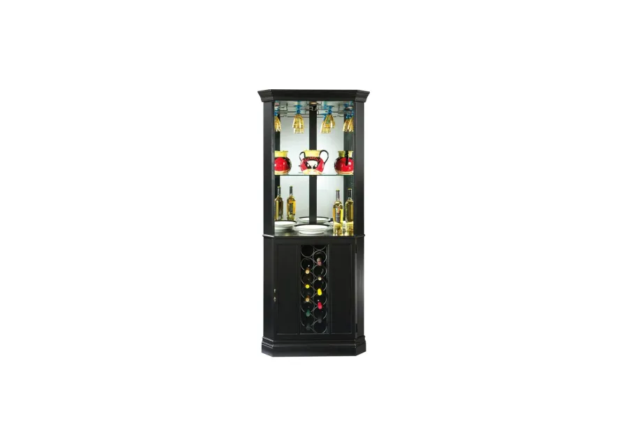 Piedmont Corner Wine Cabinet in Black Satin by Howard Miller Clock