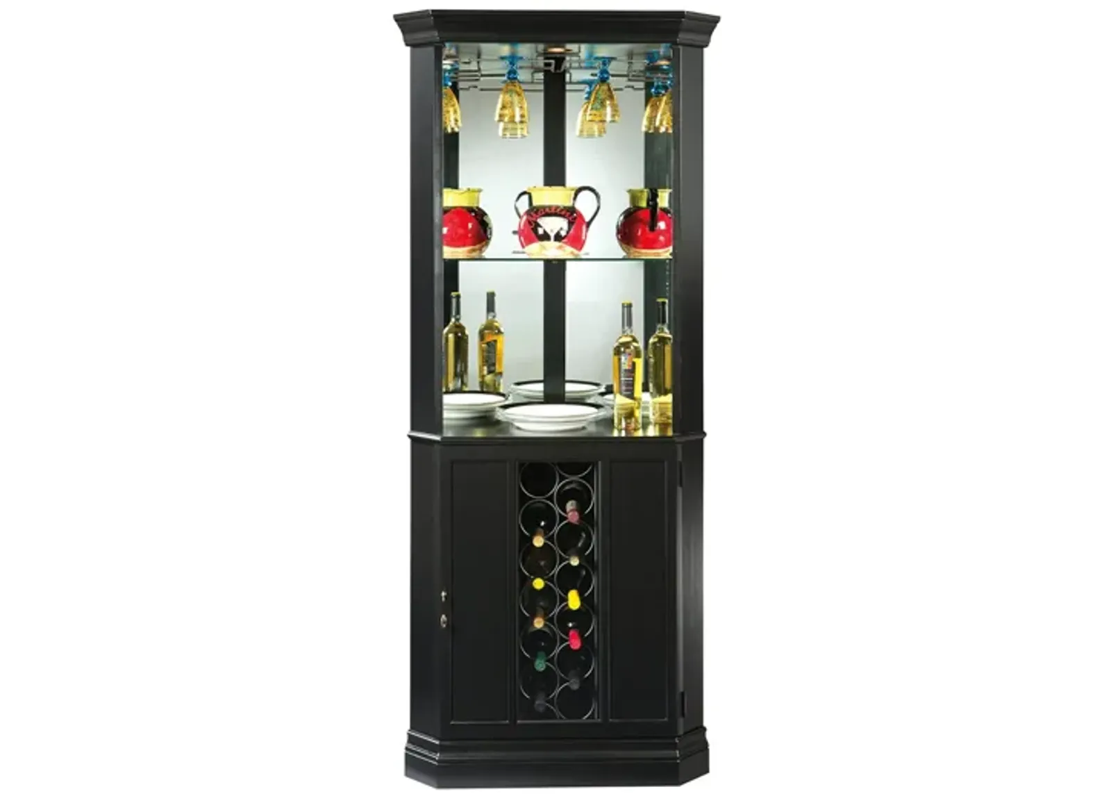 Piedmont Corner Wine Cabinet in Black Satin by Howard Miller Clock