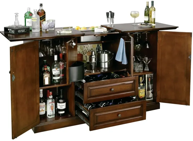 Devino Wine & Bar Console in Cherry Bordeaux by Howard Miller Clock