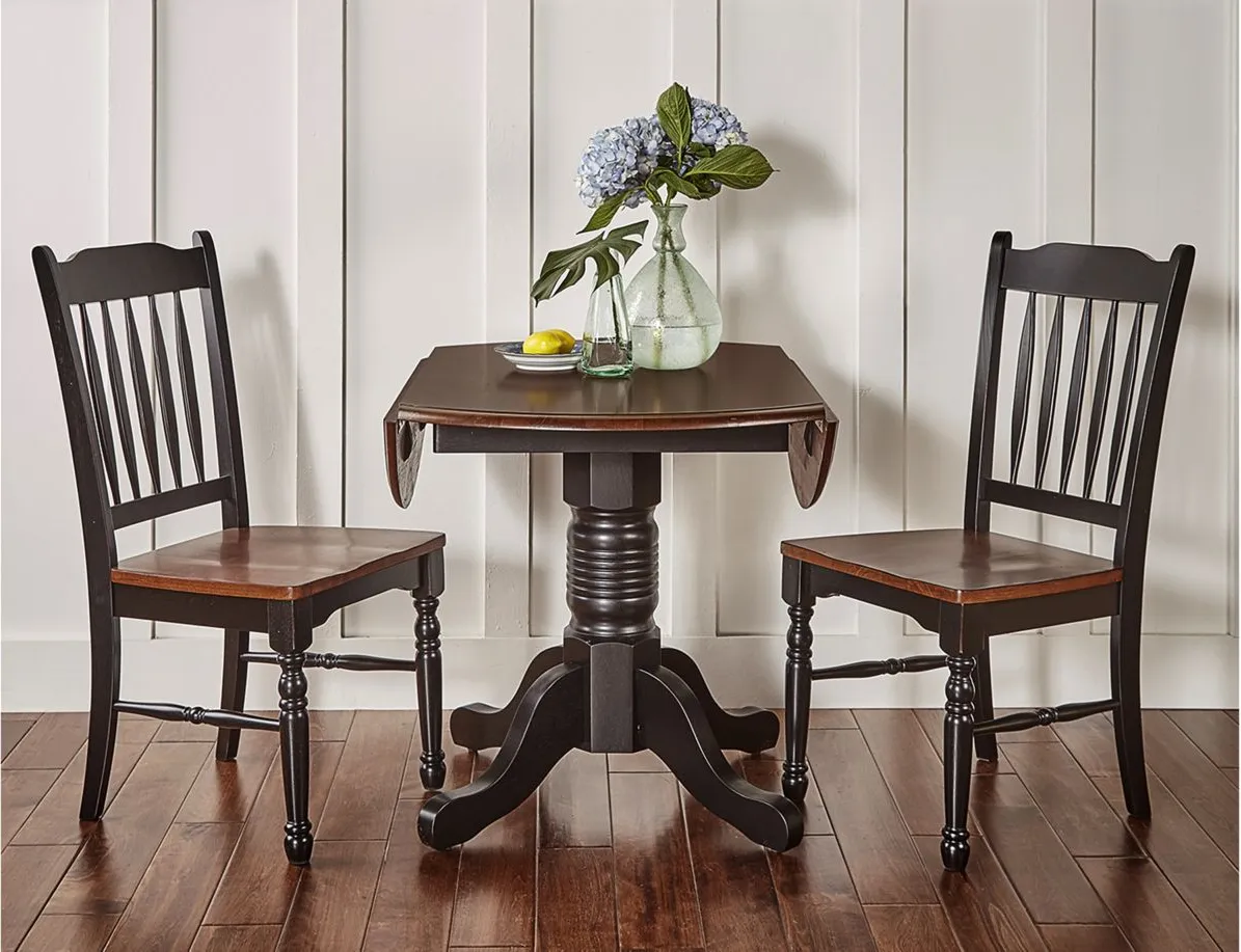 British Isles Round Drop-Leaf Dining Table in Oak-Black by A-America