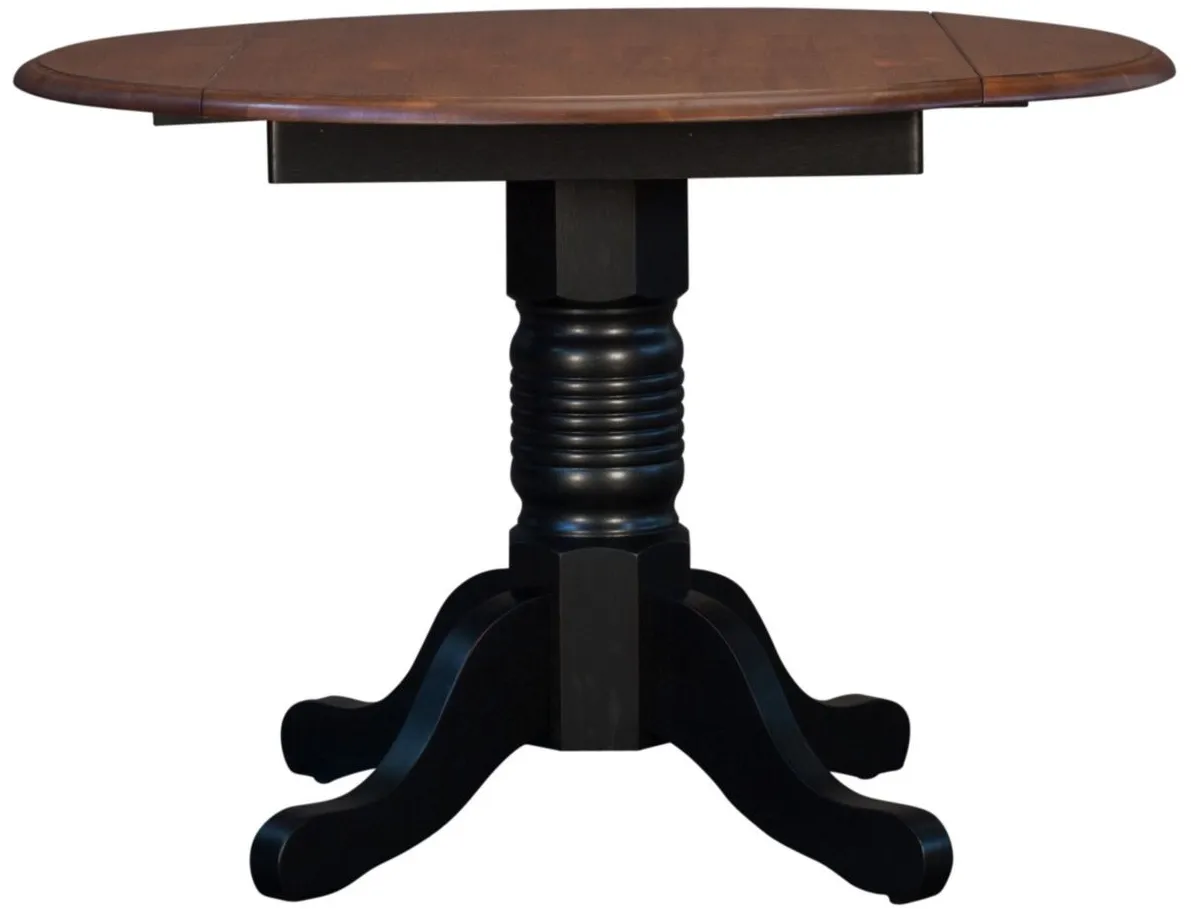British Isles Round Drop-Leaf Dining Table in Oak-Black by A-America