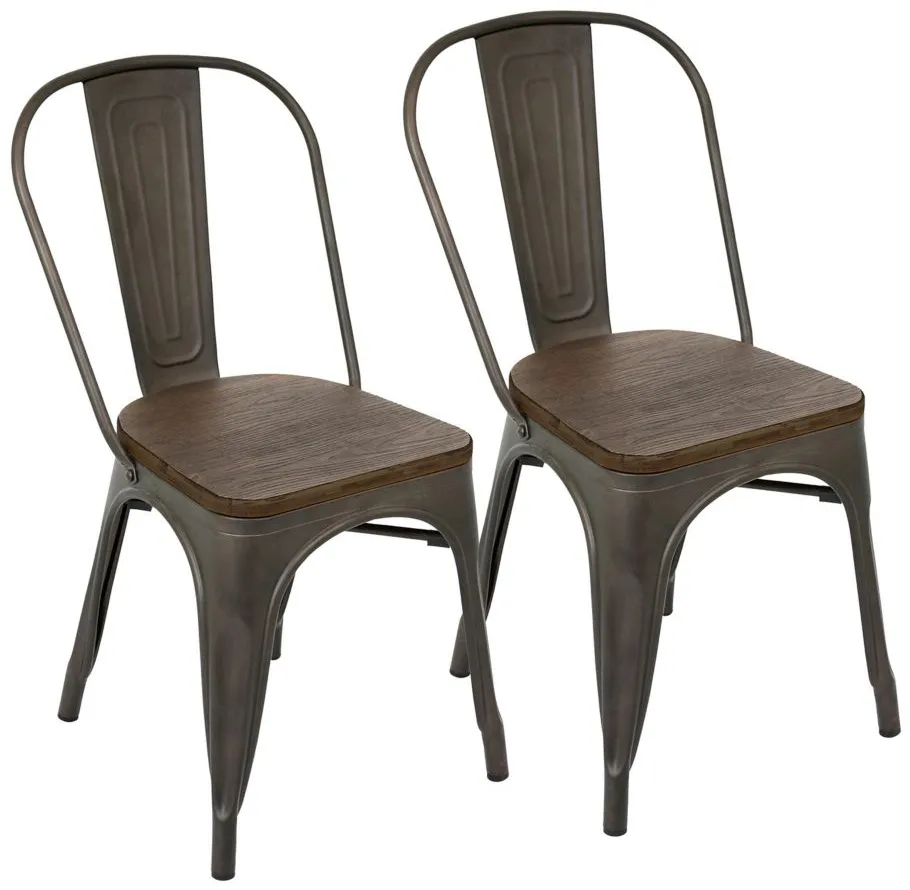 Oregon Dining Chair: Set of 2 in Antiqued Metal / Espresso by Lumisource