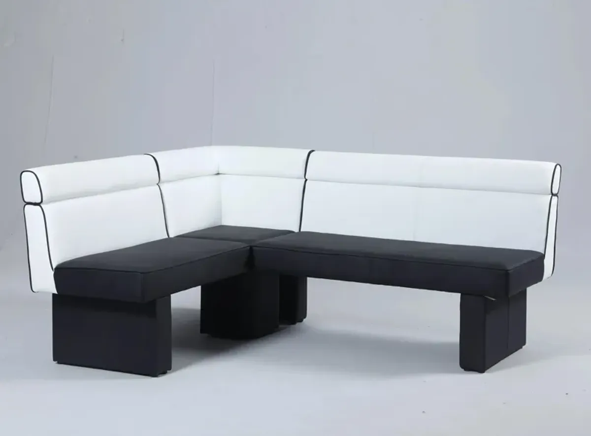 Natasha Corner Dining Bench in White / Black by Chintaly Imports