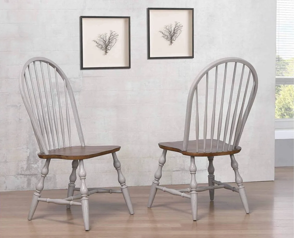 Country Grove Windsor Dining Chair- Set of 2 in Distressed Light Gray;Nutmeg by Sunset Trading