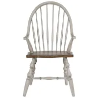Country Grove Windsor Arm Chair in Distressed Light Gray;Nutmeg by Sunset Trading