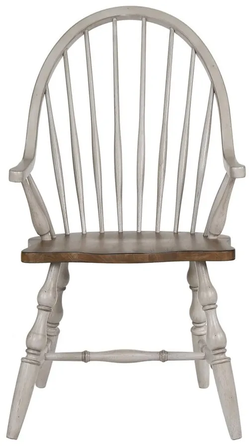 Country Grove Windsor Arm Chair in Distressed Light Gray;Nutmeg by Sunset Trading