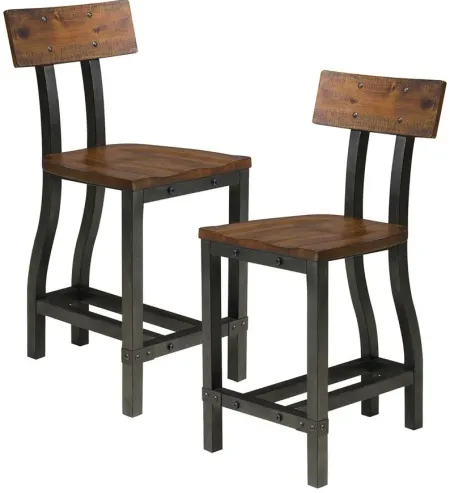 Dayton Counter Height Dining Chair, Set of 2 in 2-Tone Finish (Rustic Brown & Gunmetal) by Homelegance