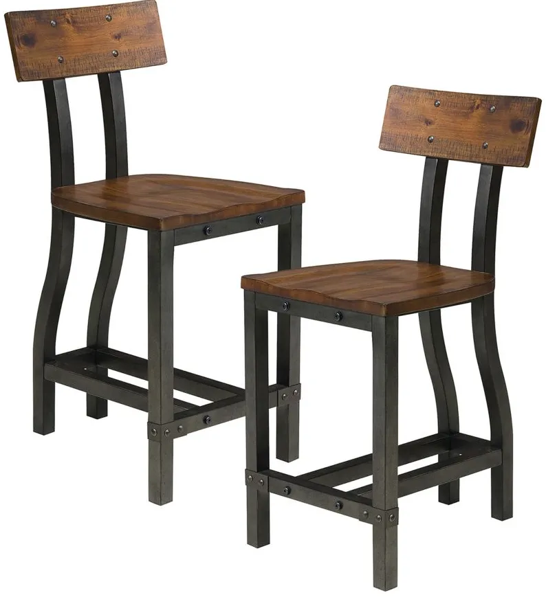 Dayton Counter Height Dining Chair, Set of 2 in 2-Tone Finish (Rustic Brown & Gunmetal) by Homelegance