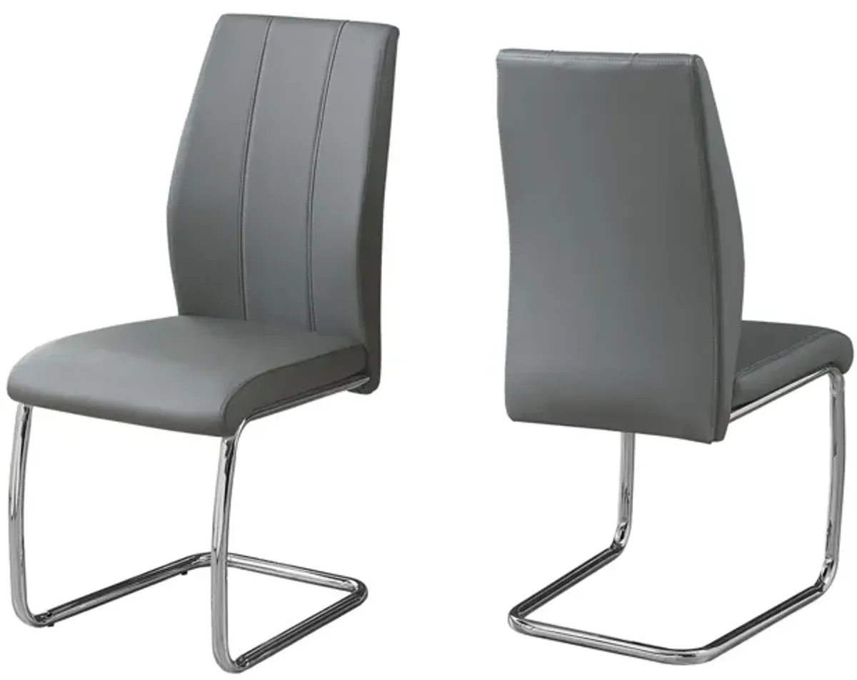 Monarch Leather Dining Chair- Set of 2 in Grey by Monarch Specialties