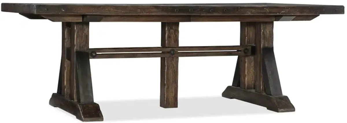 Roslyn County Rectangular Trestle Dining Table with Two Leaves in Dark Walnut by Hooker Furniture