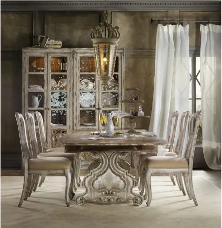Chatelet Refectory Rectangular Trestle Dining Table with Two Leaves in Paris Vintage by Hooker Furniture