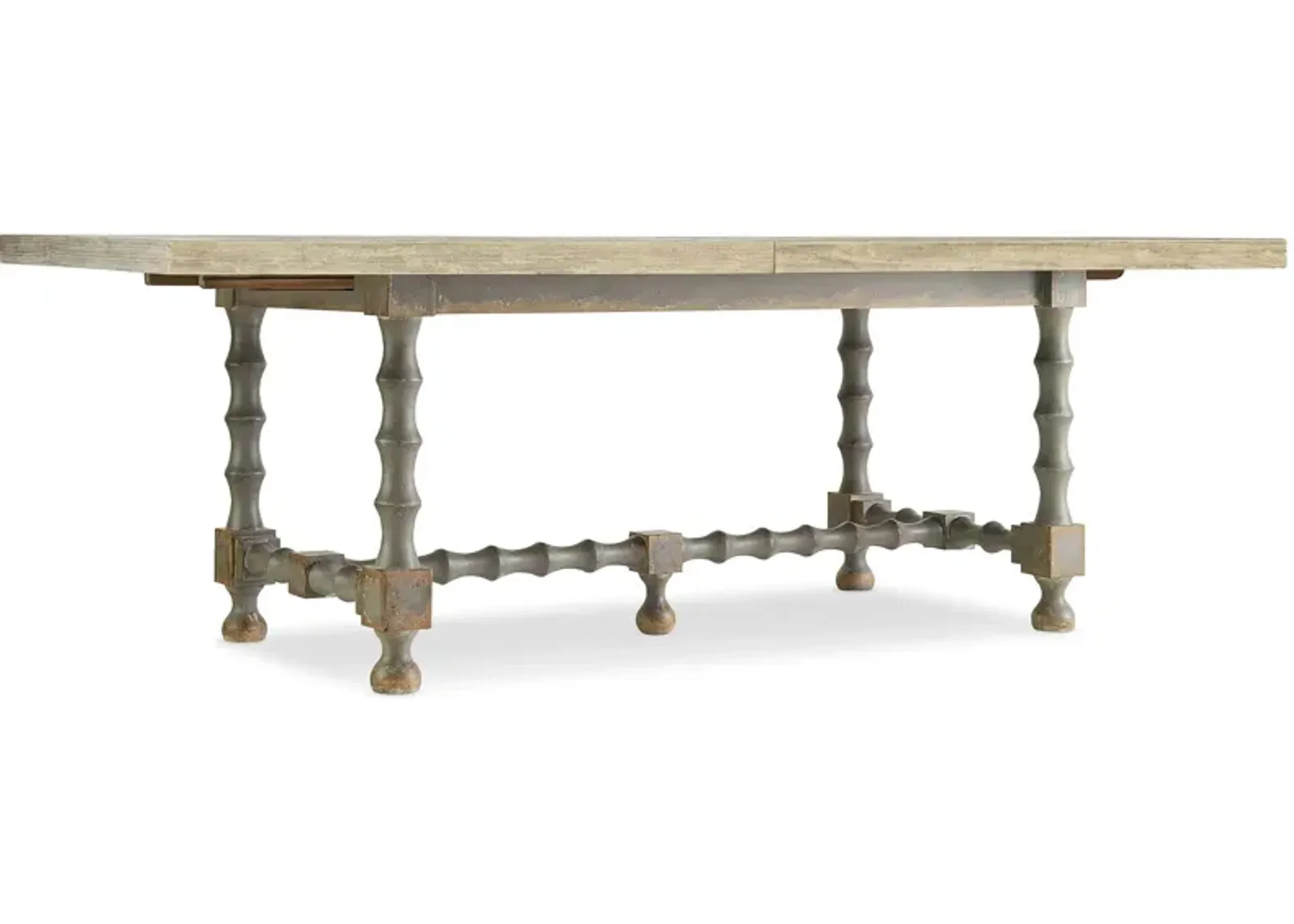 Ciao Bella 84in Rectangular Trestle Dining Table with Two Leaves in Time Worn Gray by Hooker Furniture