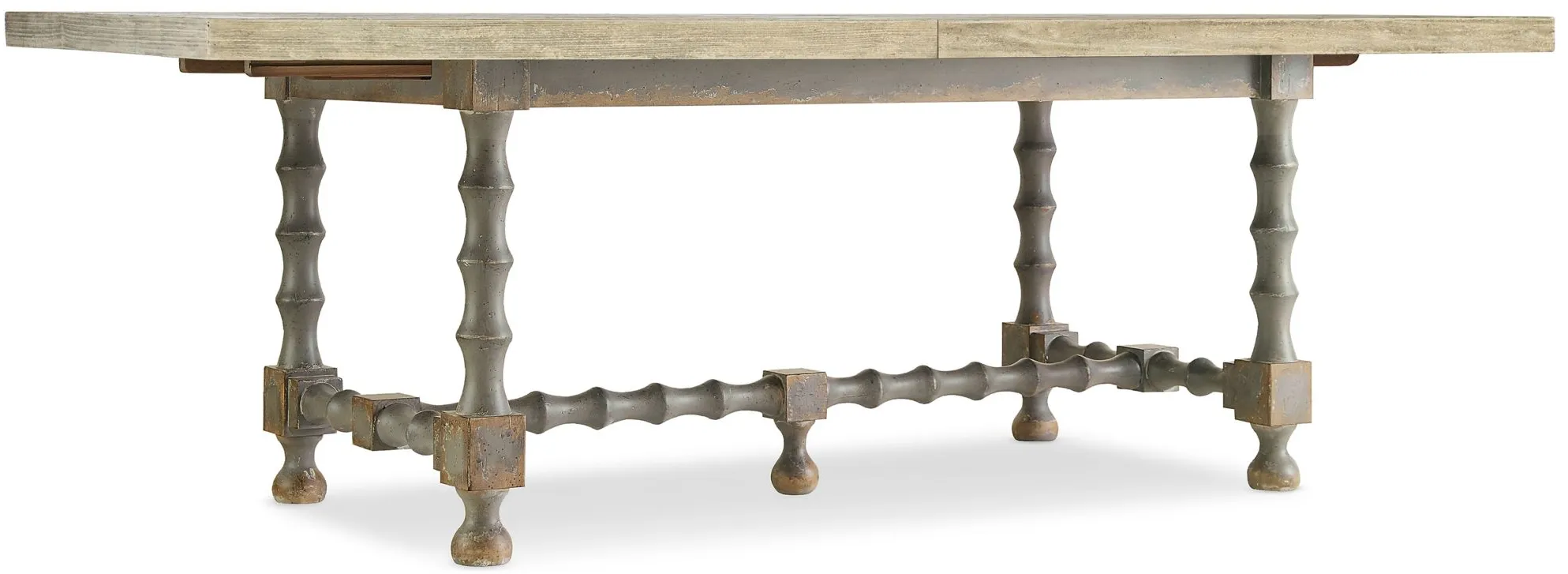 Ciao Bella 84in Rectangular Trestle Dining Table with Two Leaves in Time Worn Gray by Hooker Furniture