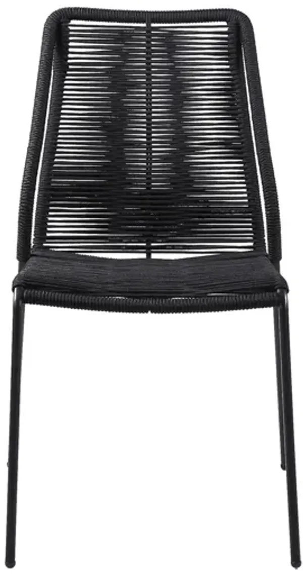 Clip Indoor Outdoor Stackable Steel Dining Chair with Black Rope - Set of 2