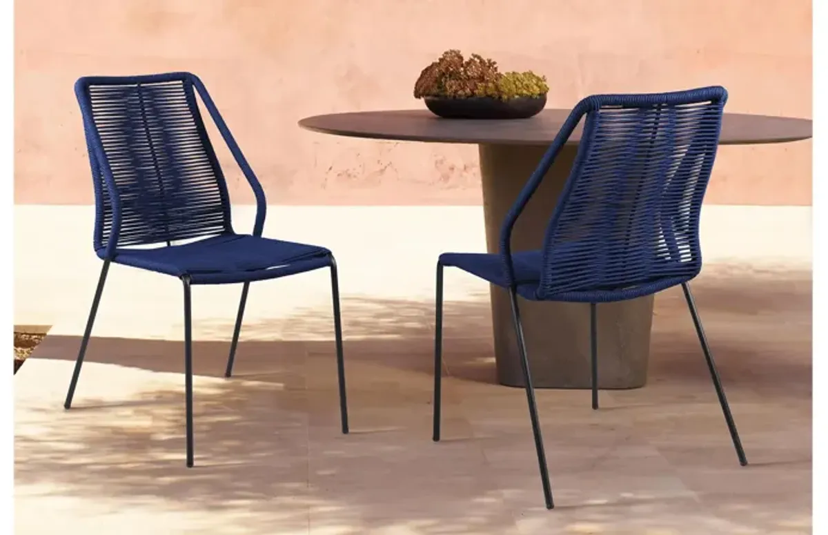 Clip Indoor Outdoor Stackable Steel Dining Chair with Blue Rope - Set of 2