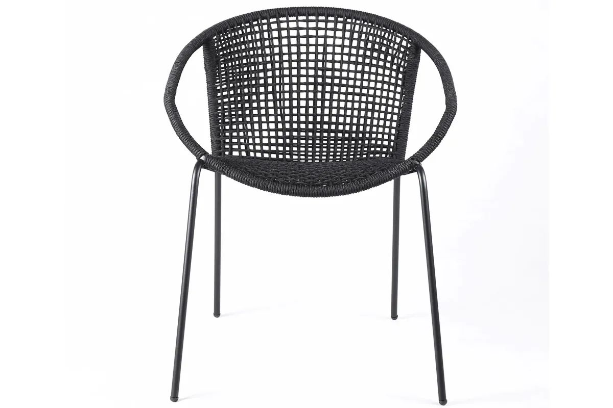 Snack Indoor Outdoor Stackable Steel Dining Chair with Black Rope - Set of 2 in Black by Armen Living