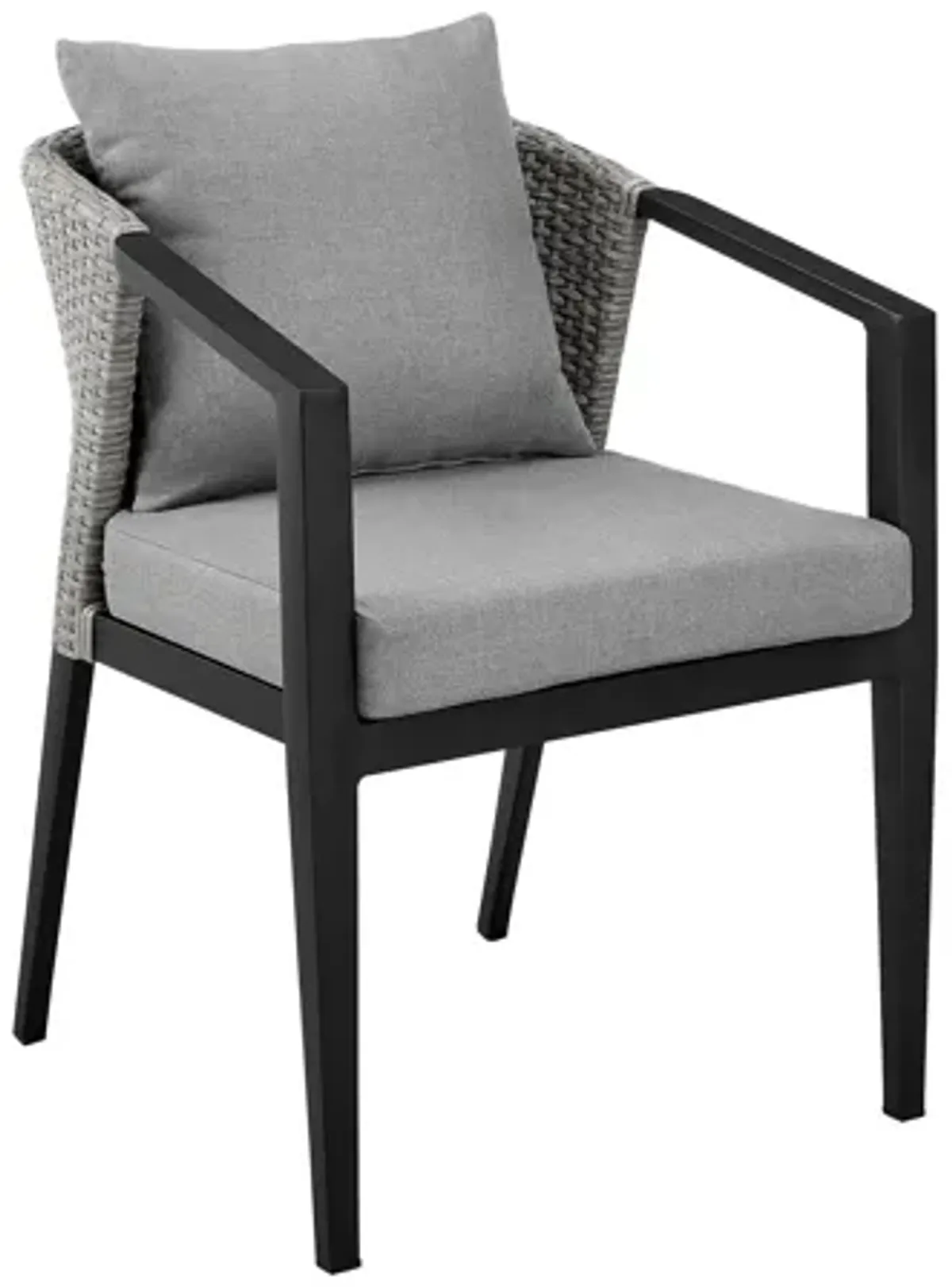 Palma Outdoor Patio Dining Chairs in Aluminum and Wicker with Gray Cushions - Set of 2