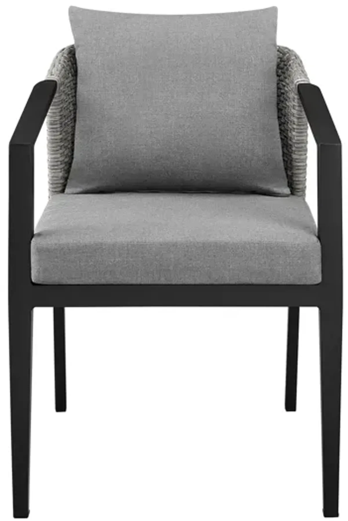 Palma Outdoor Patio Dining Chairs in Aluminum and Wicker with Gray Cushions - Set of 2