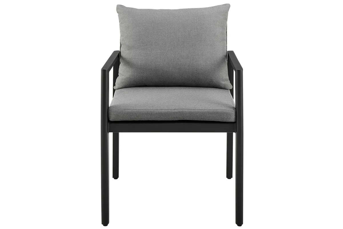 Cayman Outdoor Patio Dining Chairs with Arms in Aluminum with Gray Cushions - Set of 2 in Dark Gray by Armen Living