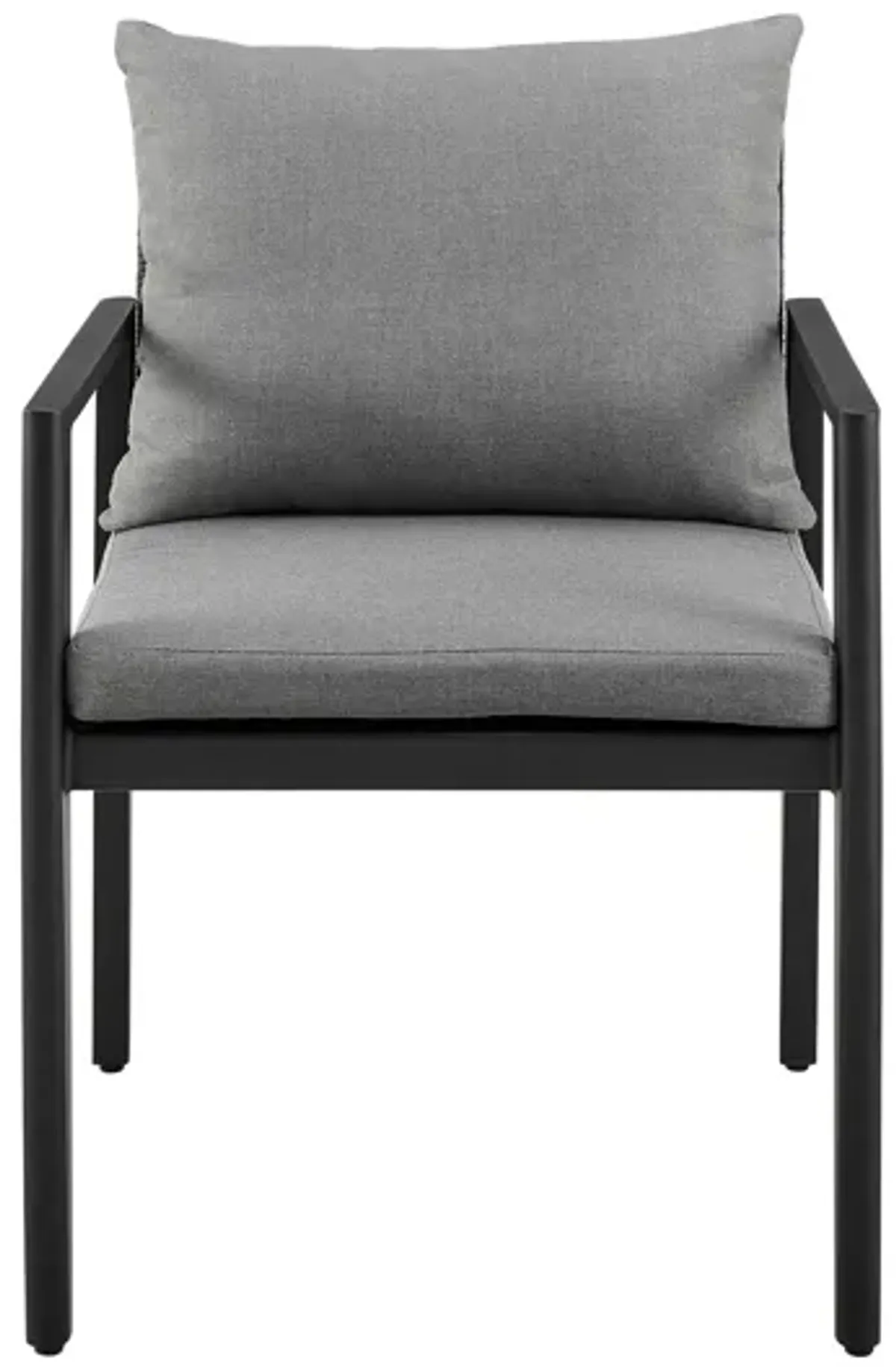 Cayman Outdoor Patio Dining Chairs with Arms in Aluminum with Gray Cushions - Set of 2