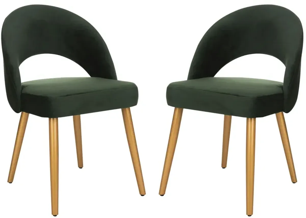 Savion Dining Chair - Set of 2 in Malachite Green Velvet by Safavieh