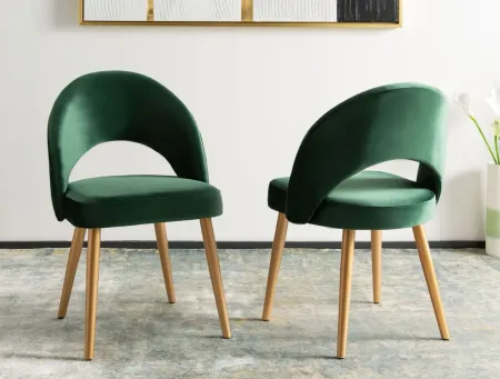 Savion Dining Chair - Set of 2 in Malachite Green Velvet by Safavieh
