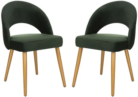 Savion Dining Chair - Set of 2 in Malachite Green Velvet by Safavieh