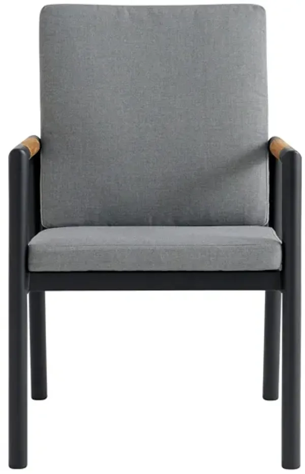 Crown Black Aluminum and Teak Outdoor Dining Chair with Dark Gray Fabric - Set of 2