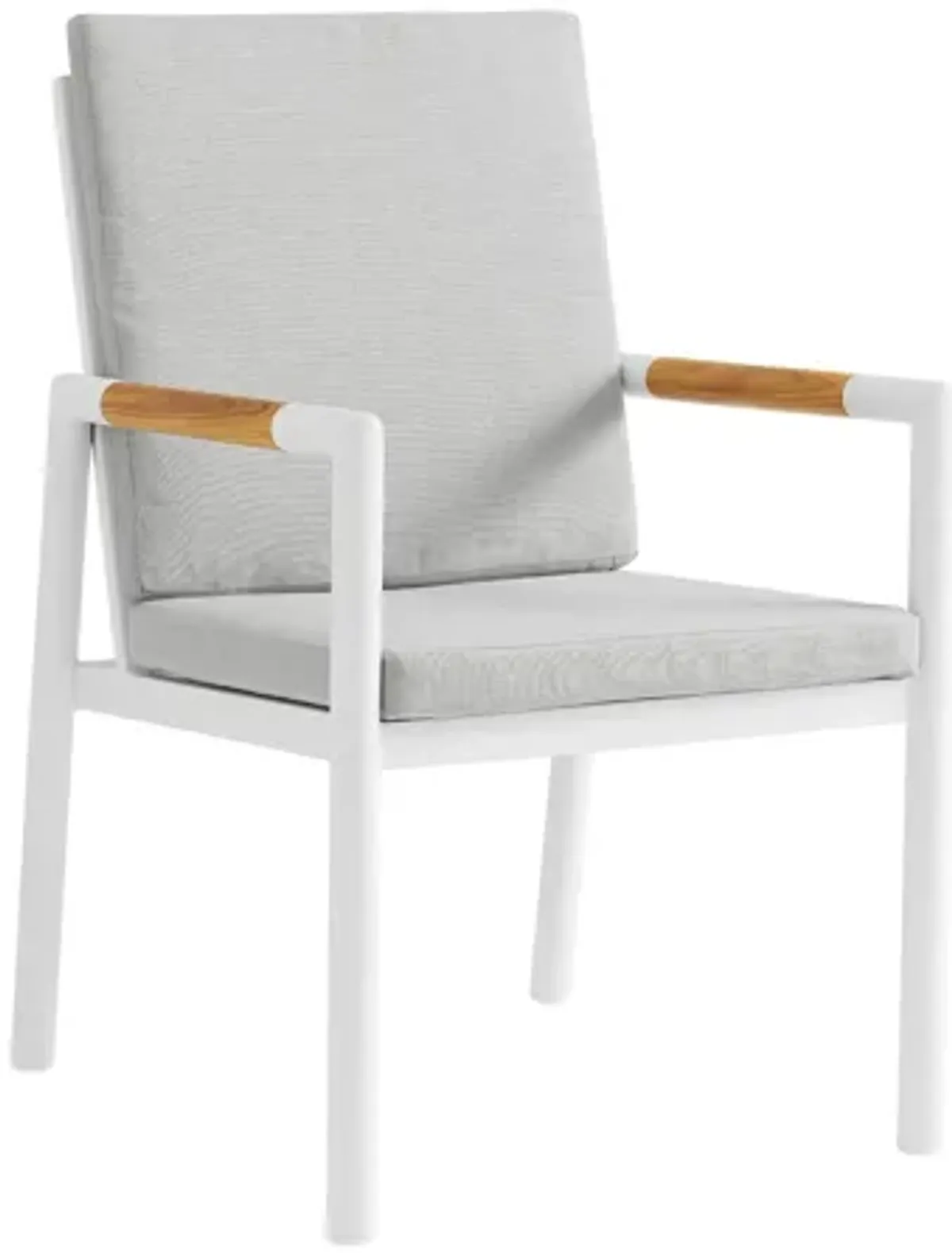 Crown White Aluminum and Teak Outdoor Dining Chair with Light Gray Fabric - Set of 2